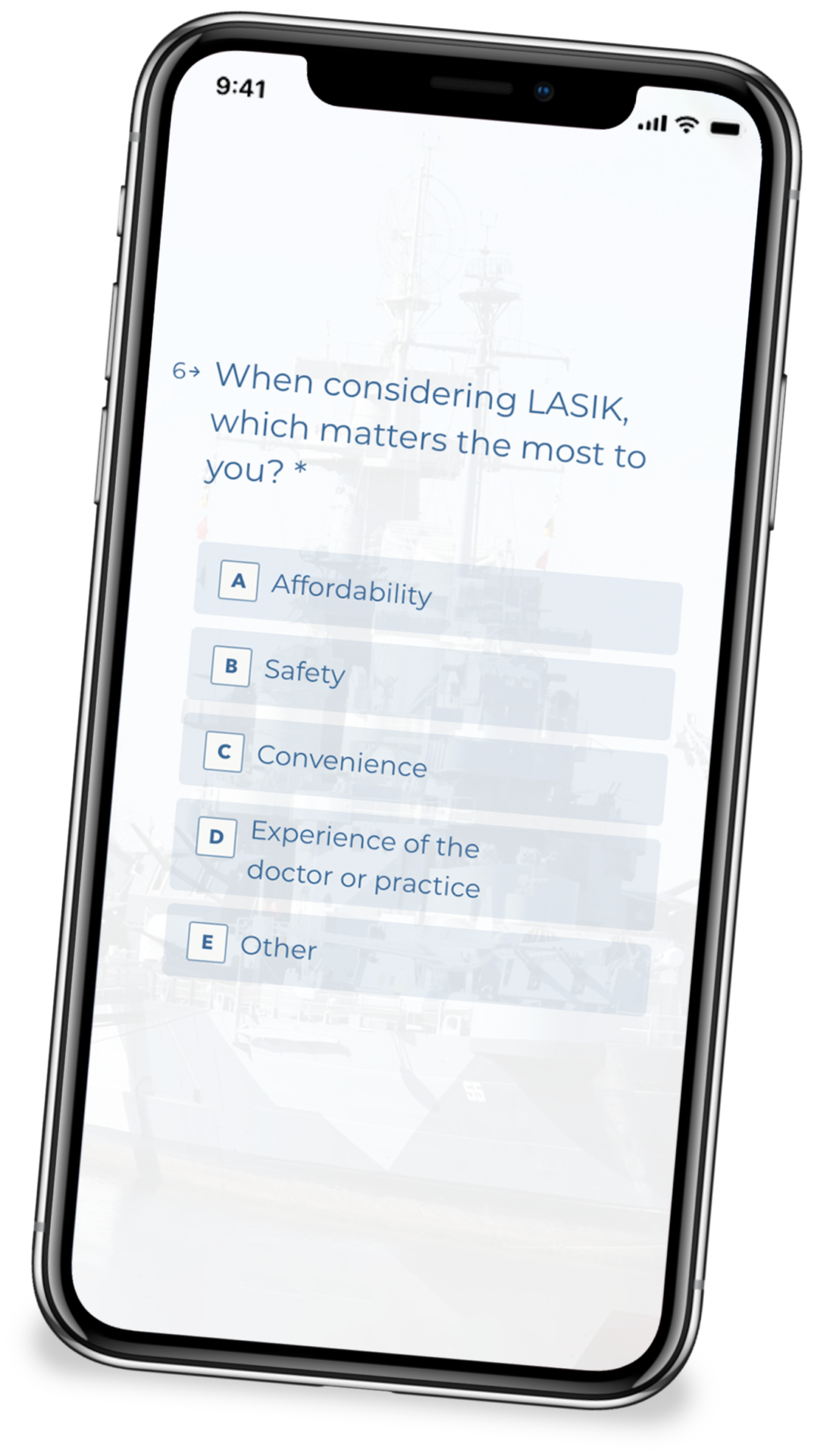 Is Lasik Right For You Quiz displayed on a floating iPhone