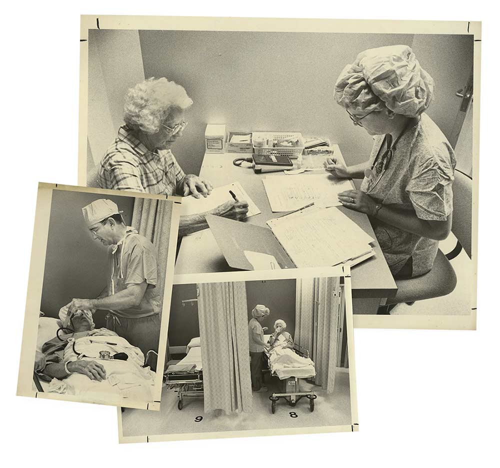 Photo collage of Dr. Sloan and the early years of the practice